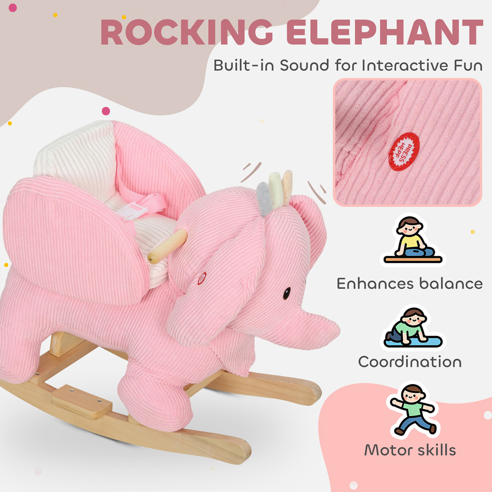 Tommy Toys AIYAPLAY Kids Pink Plush Ride On Rocking Elephant with Safety Belt and Interactive Sound Image 8