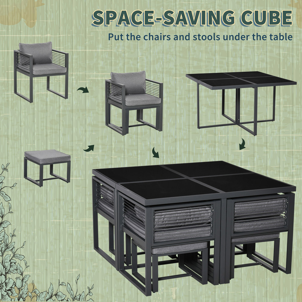 Outsunny 8 Seater Cube Garden Dining Set Grey Image 4