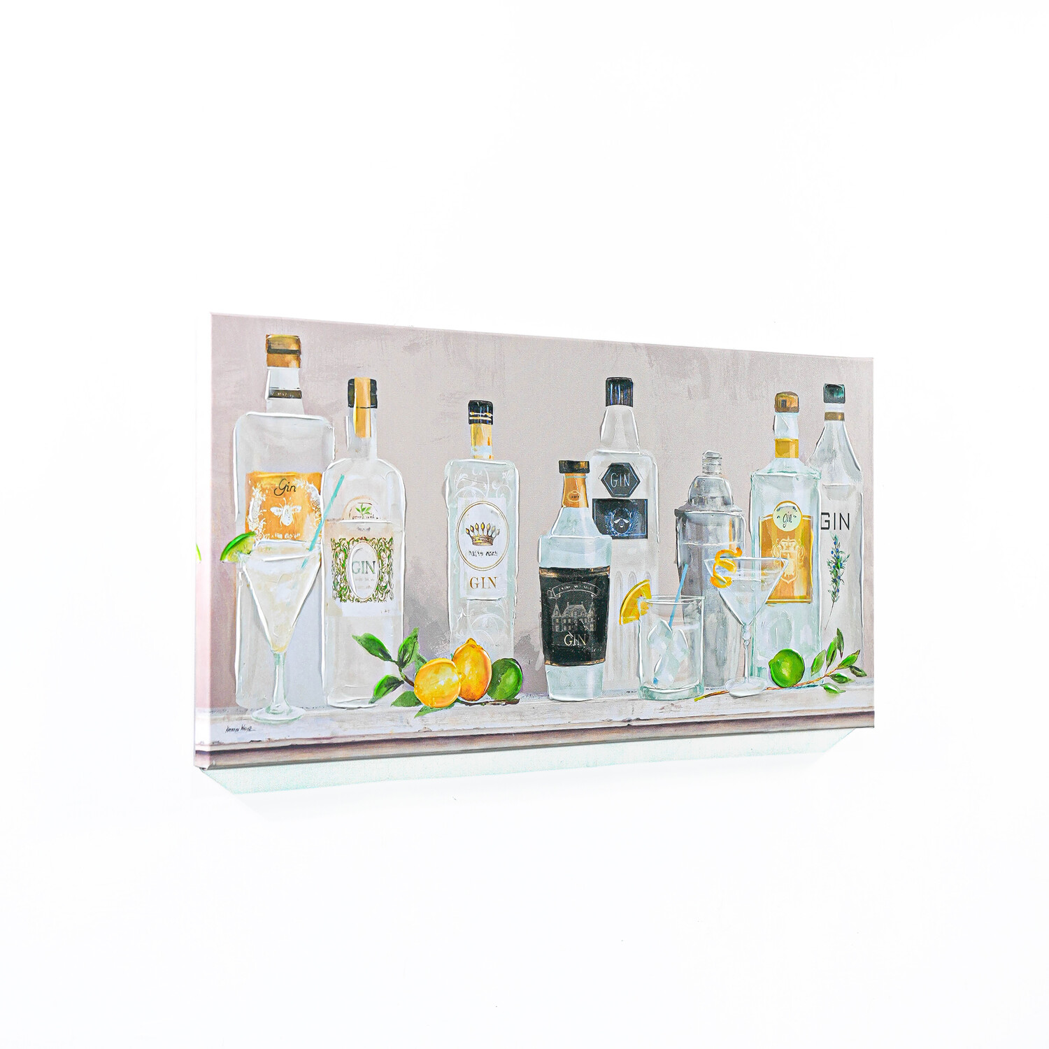 Kathryn White Gin Shelf Hand Painted Canvas Greige Image 2