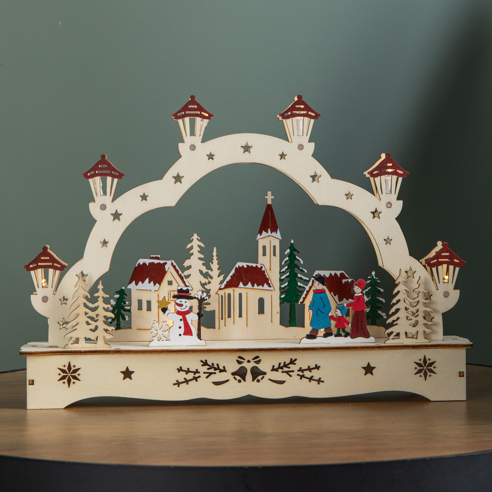 Samuel Alexander 8 Warm White LED Wooden Festive Village Christmas Decoration 28cm Image 3
