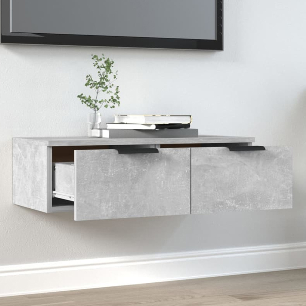 vidaXL 2 Drawer Concrete Grey Wall Mounted Cabinet Image 1