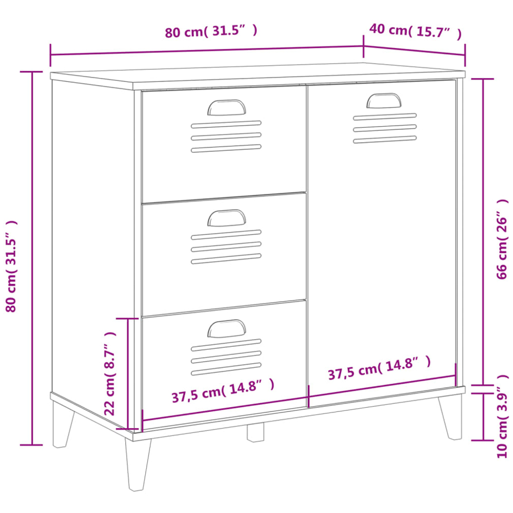 vidaXL Viken Single Door 3 Drawer Black Industrial Style Sideboard Image 9
