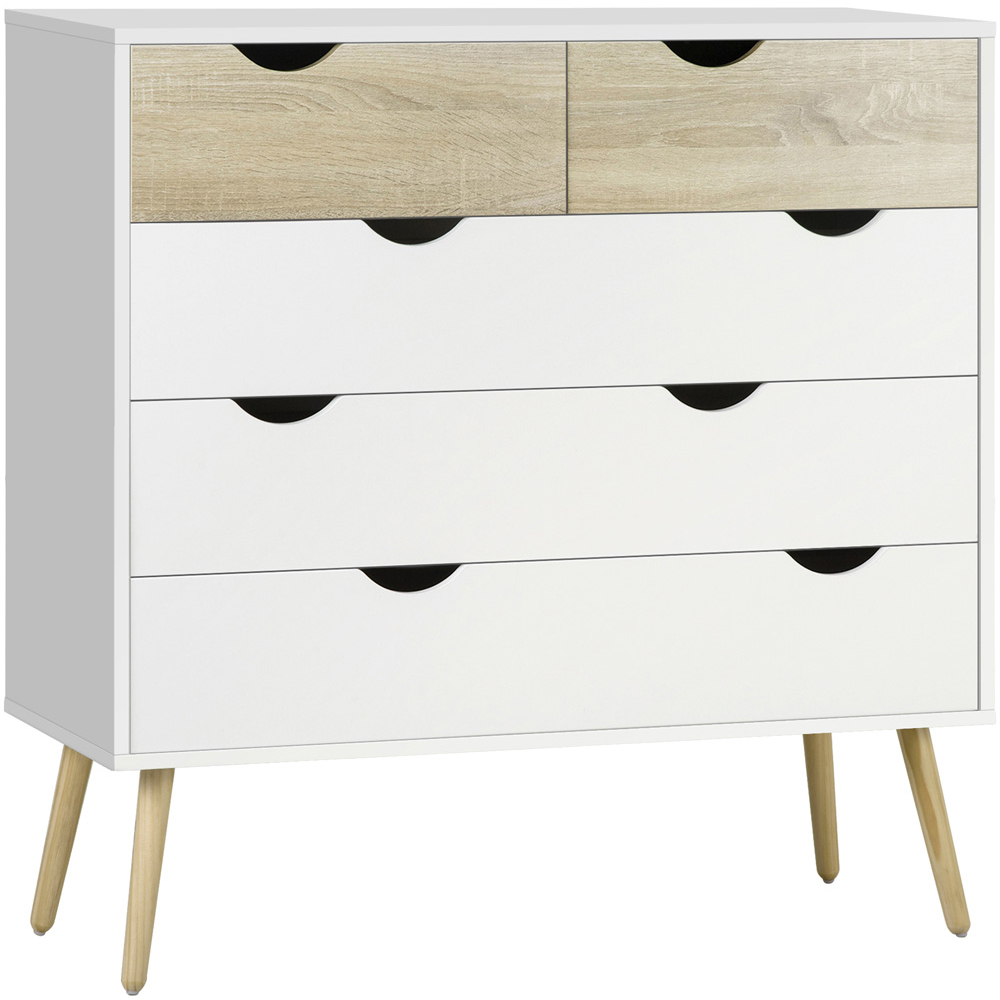 Portland Nordic 5 Drawer White and Oak Wood Chest of Drawers Image 2