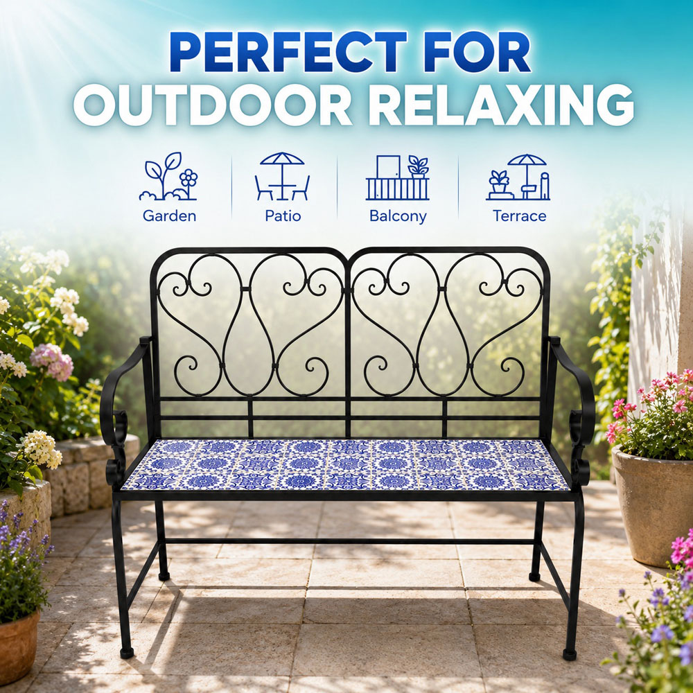 Shatchi Porto Mosaic 2 Seater Garden Bench Image 7
