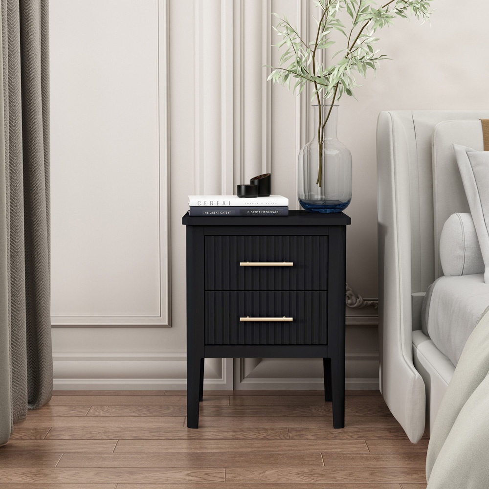 Palau 2 Drawer Black Bedside Table Image 8