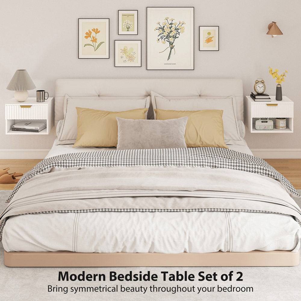 Portland Single Drawer Single Shelf White Fluted Floating Nightstand Set of 2 Image 5