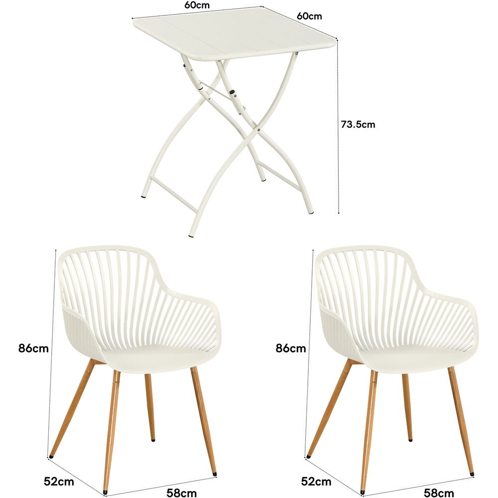 Core Products 2 Seater White Sunray Design Square Metal Foldable Table Garden Bistro Set Image 8