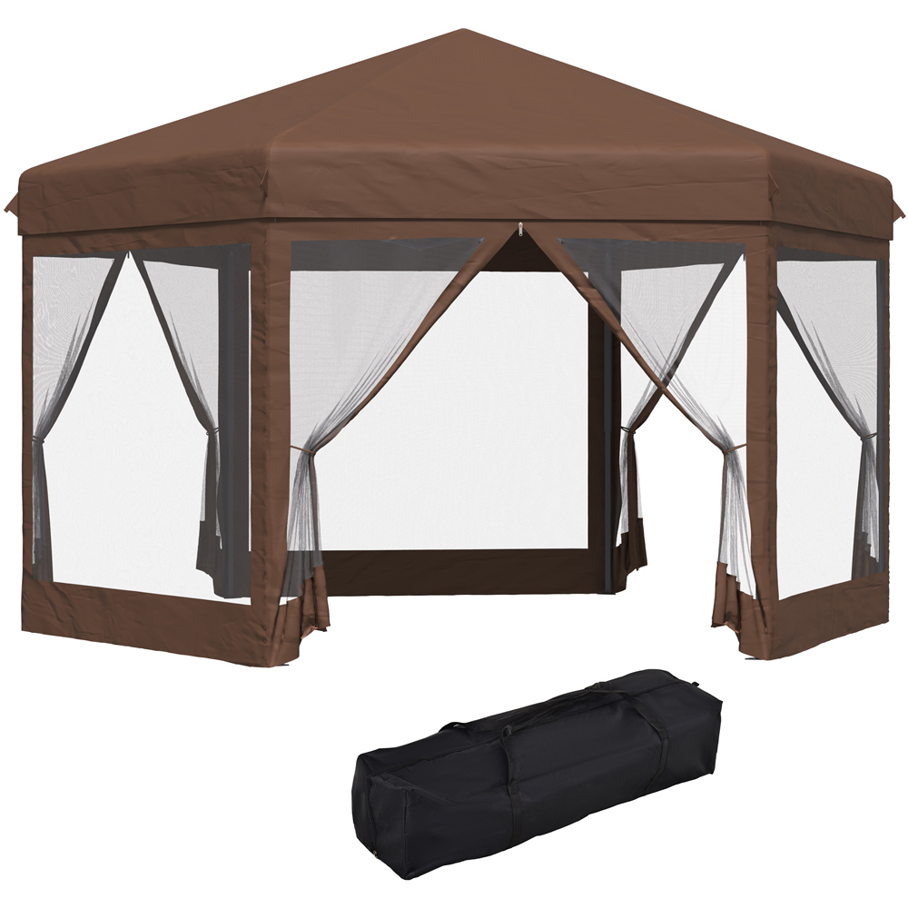 Outsunny 4 x 4m Brown Pop Up Gazebo with 4 Mesh Sides and Carry Bag Image 4