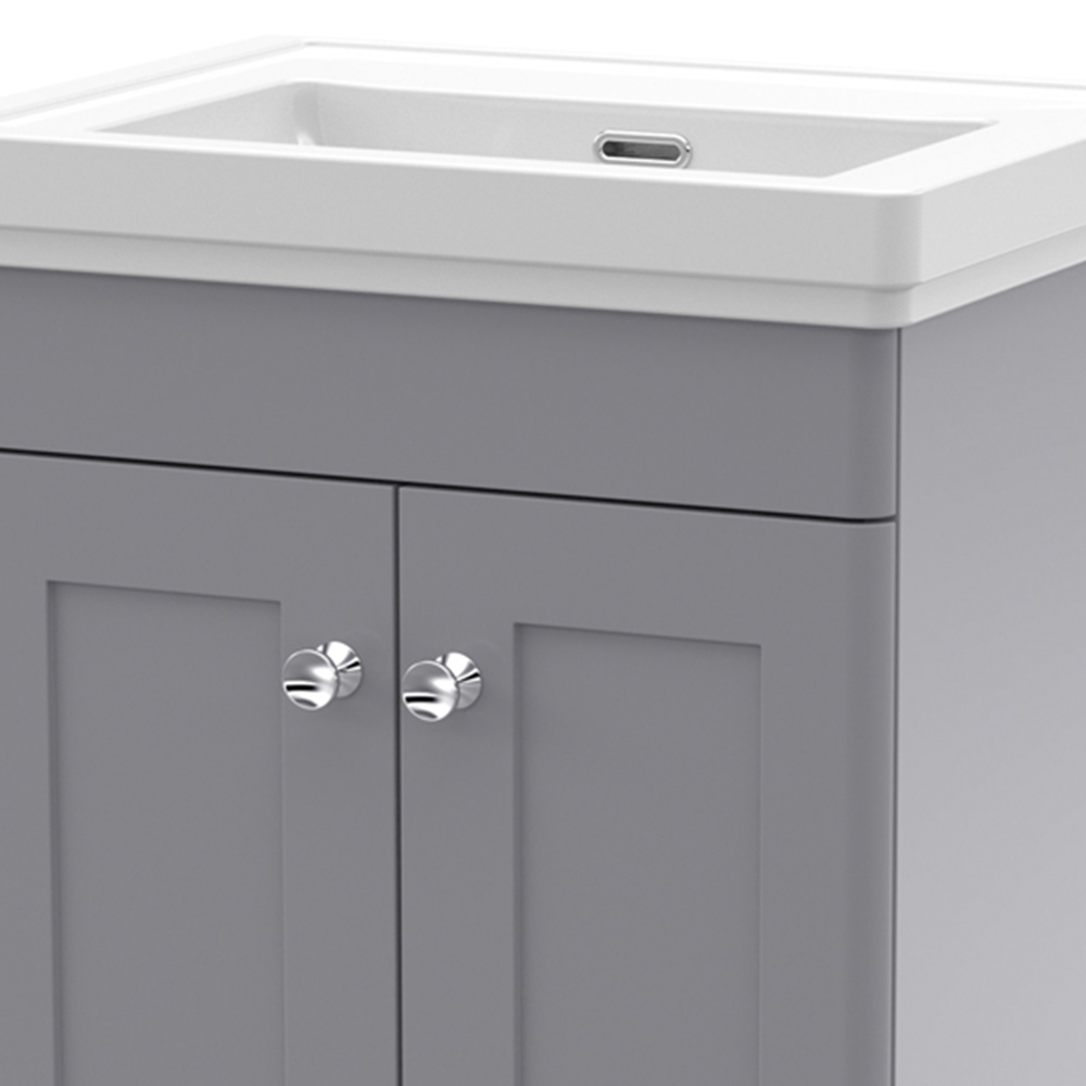nuie Classique 2 Door Satin Grey Floor Standing Unit and 0 Tap Hole Fireclay Basin 500mm Image 2