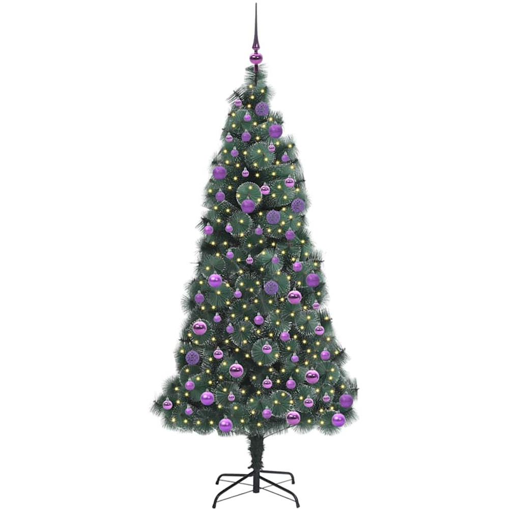 vidaXL Pre-Lit Lilac Baubles Green Artificial Christmas Tree 6ft Image 1