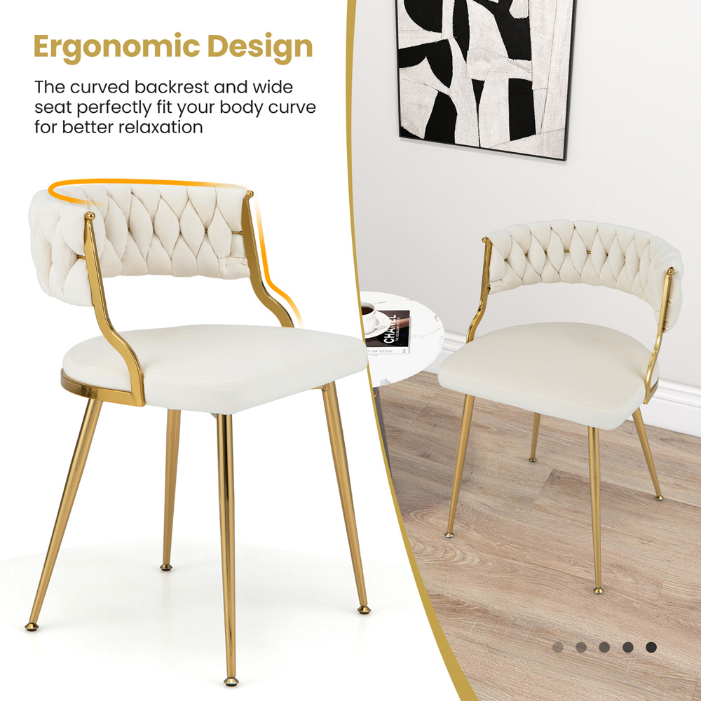 Costway Set of 2 White Velvet Dining Chair Image 3