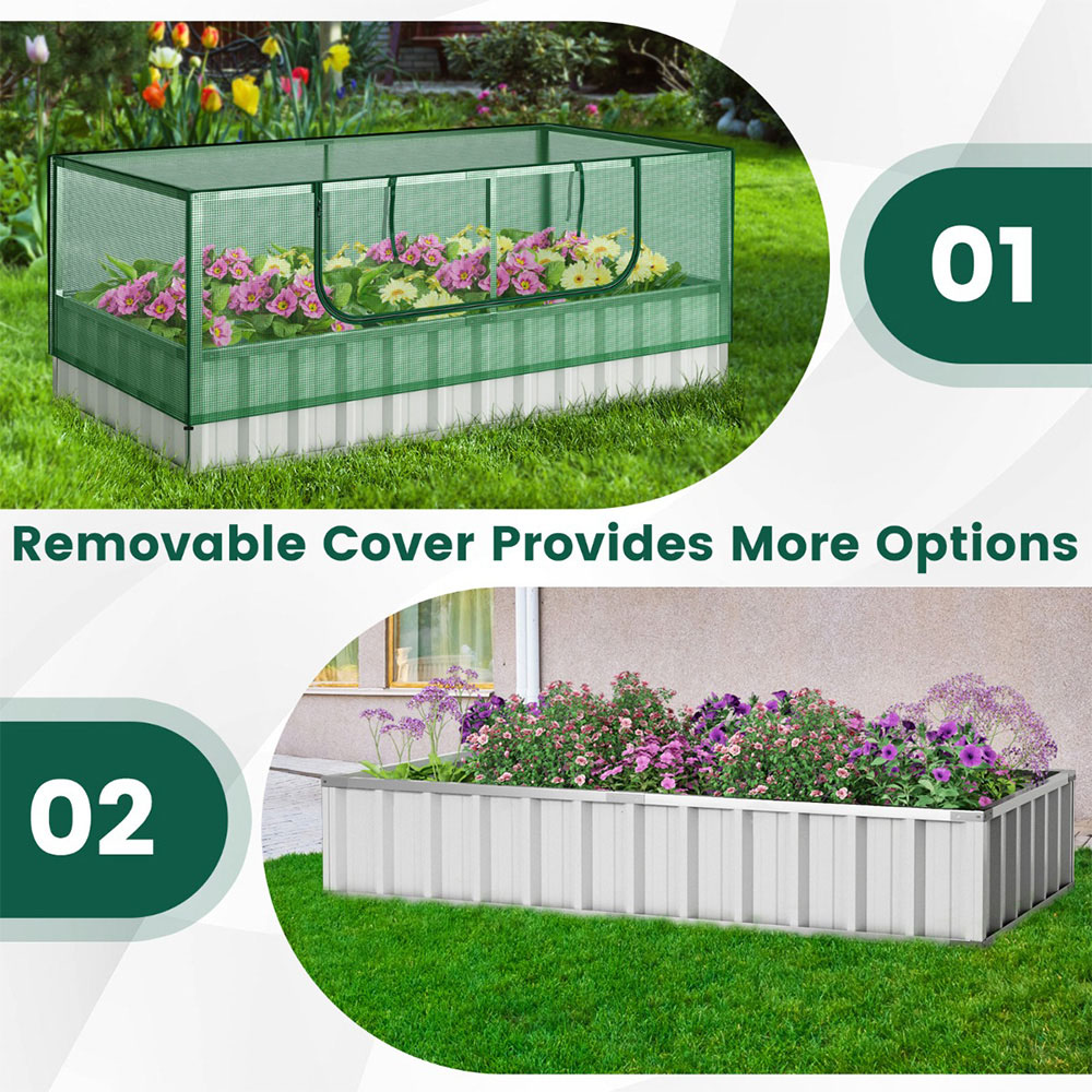 Costway Galvanised Raised Garden Bed with Cover Image 6
