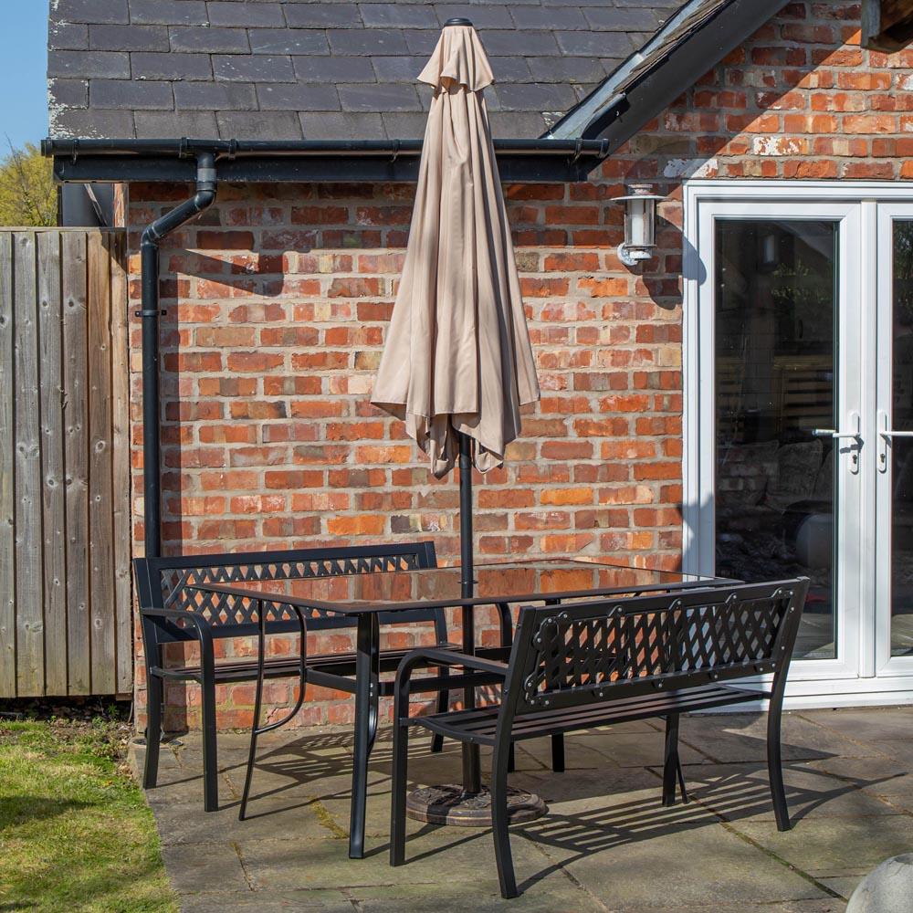 Samuel Alexander 4 Seater Garden Dining Table with Bench and Beige Havana Parasol and Base 2m Image 2