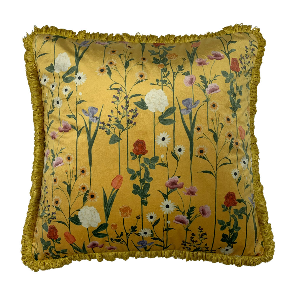 furn. Fleura Ochre Floral Velvet Cushion  Image 1