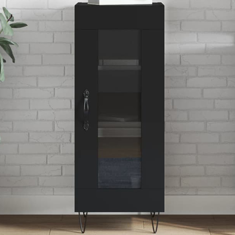 vidaXL Single Glass Door 3 Shelf Black Sideboard Image 1