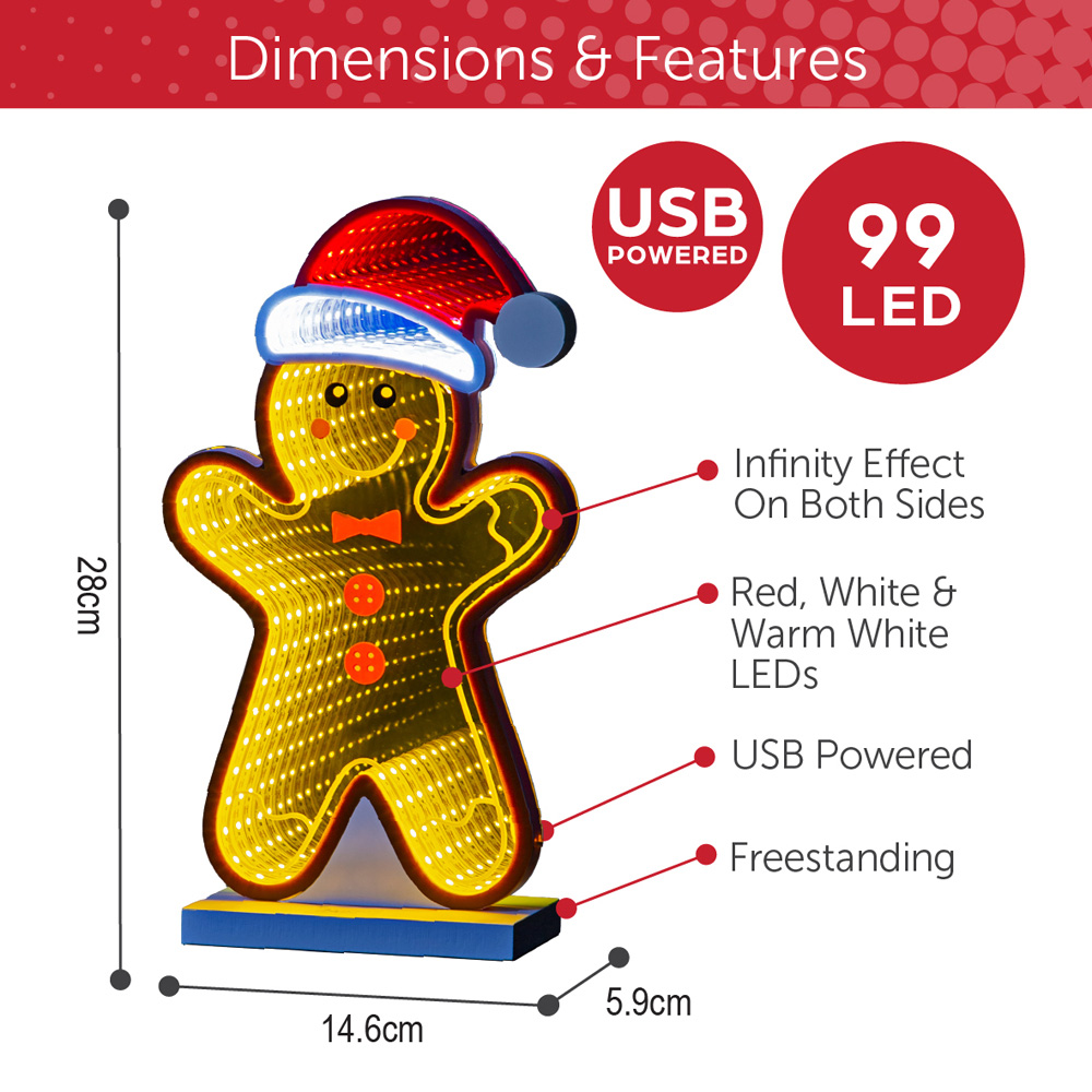 The Christmas Workshop 99 Multicolour LED Gingerbread Man Double Sided Infinity Light 28cm Image 9