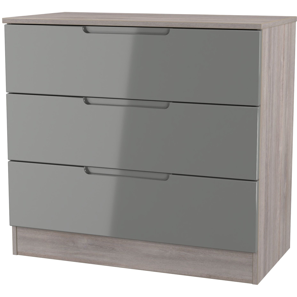 Crowndale Milan 3 Drawer Grey Gloss and Grey Oak Chest of Drawers Ready Assembled Image 4
