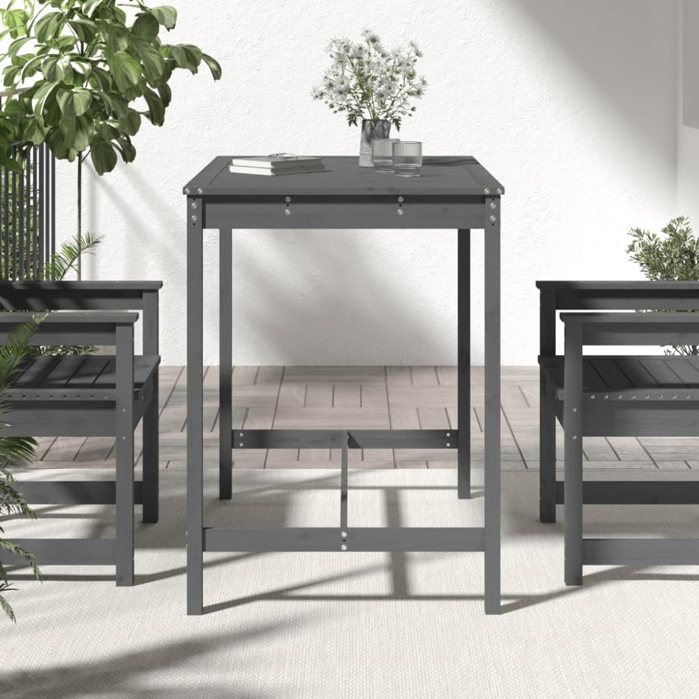 vidaXL 4 Seater Solid Pine Wood Slatted Garden Dining Table Grey Image 6