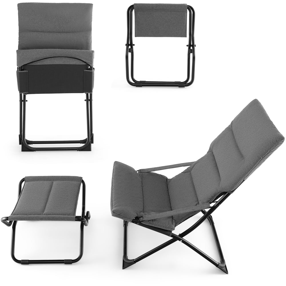 Costway Grey Folding Accent Sling Chair with Footrest Image 3