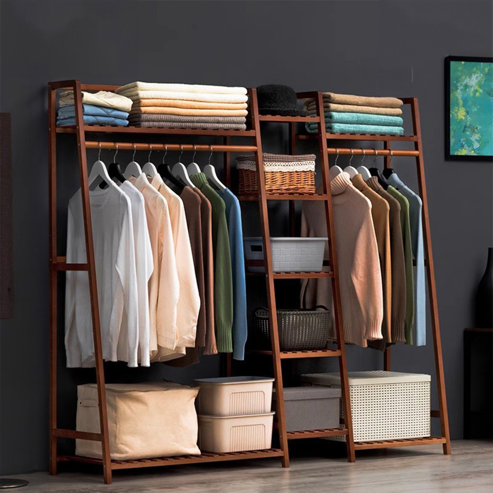 H&O Direct Trapezoid 9 Shelf Brown Bamboo Garment Rack Image 5
