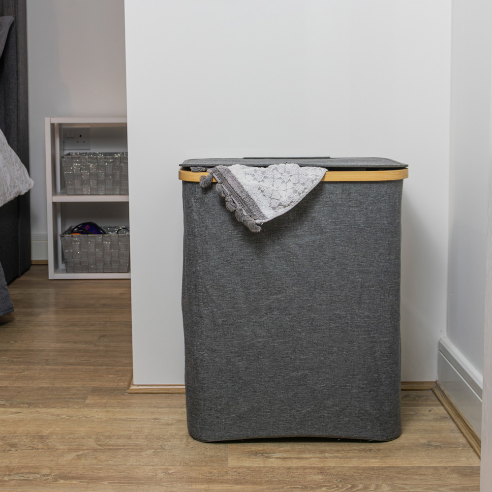 JVL Bambanio Grey Bamboo Foldable Laundry Hamper 66L Image 8