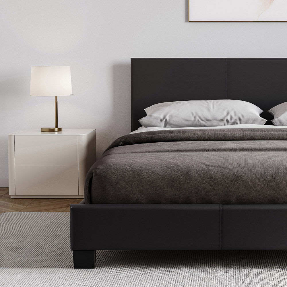 VIDA DESIGNS Lisbon King Size Black Faux Leather Bed with Gel Memory Foam Mattress Image 3