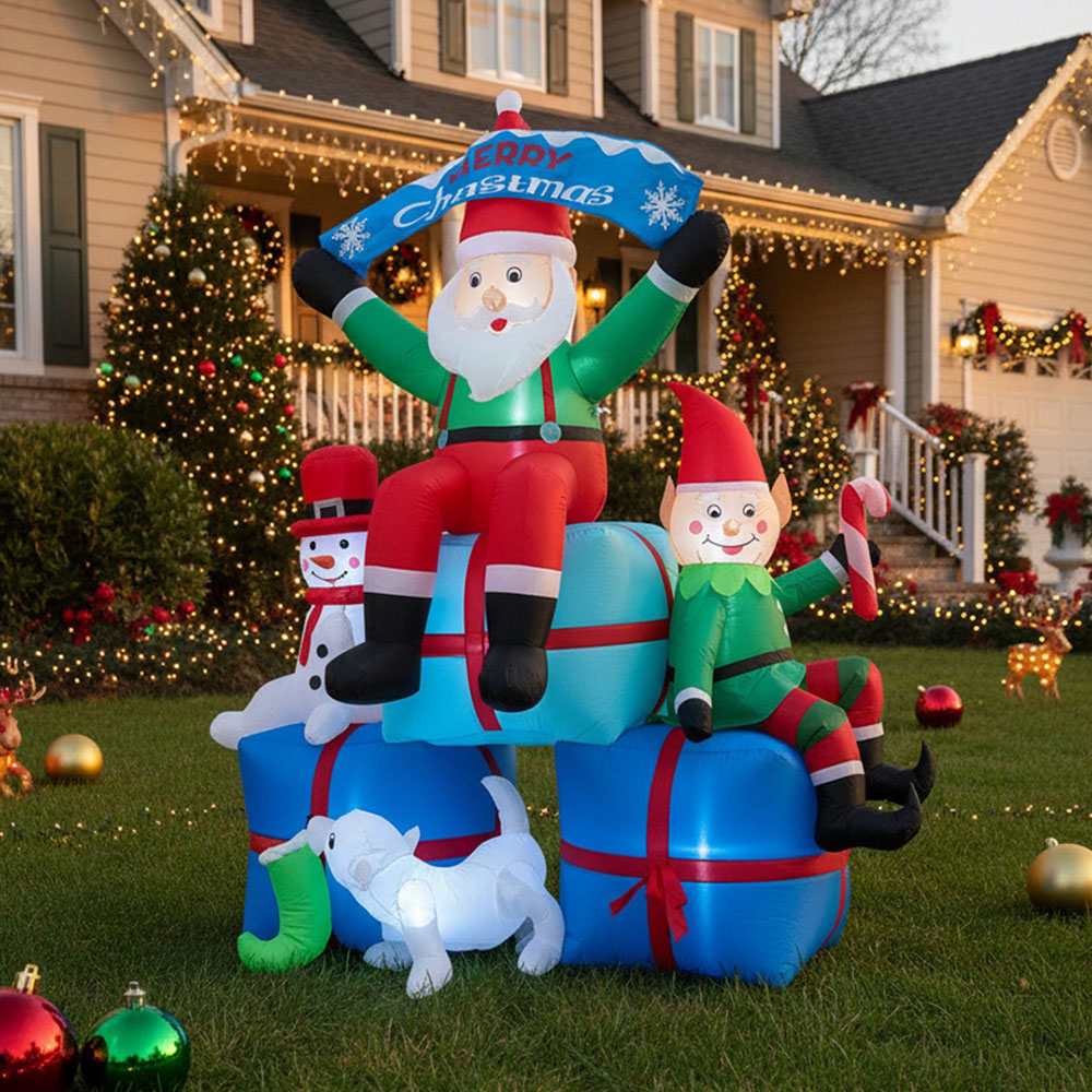 Living and Home Inflatable Santa Snowman and Elf Scene LED Christmas Decoration 7.2ft Image 8