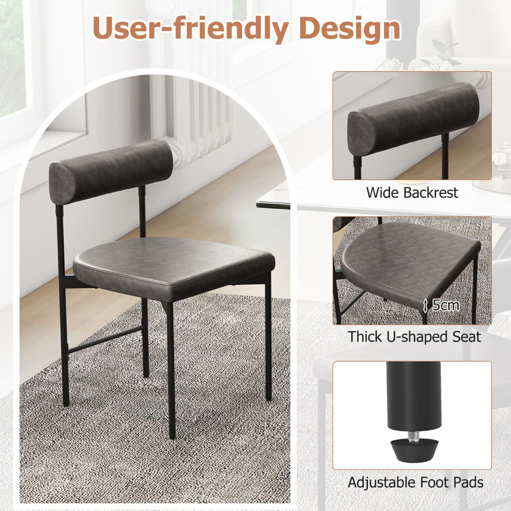 Costway Grey Faux Leather Upholstered Kitchen Side Chair with Backrest Image 6