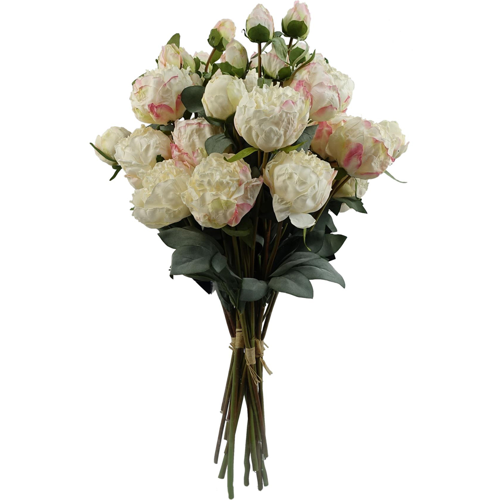 Leaf Cream Peony Single Stem Artificial Flower 55cm 6 Pack Image 1