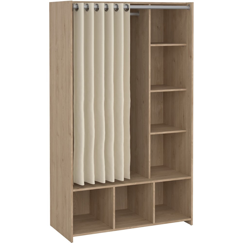Florence Uppsala 7 Shelf Jackson Hickory Oak Open Wardrobe with Beige Textile Curtain Image 2