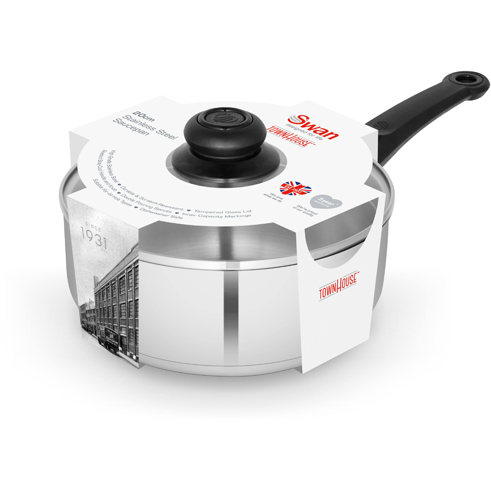Swan Townhouse 20cm Stainless Steel Saucepan with Lid Image 3