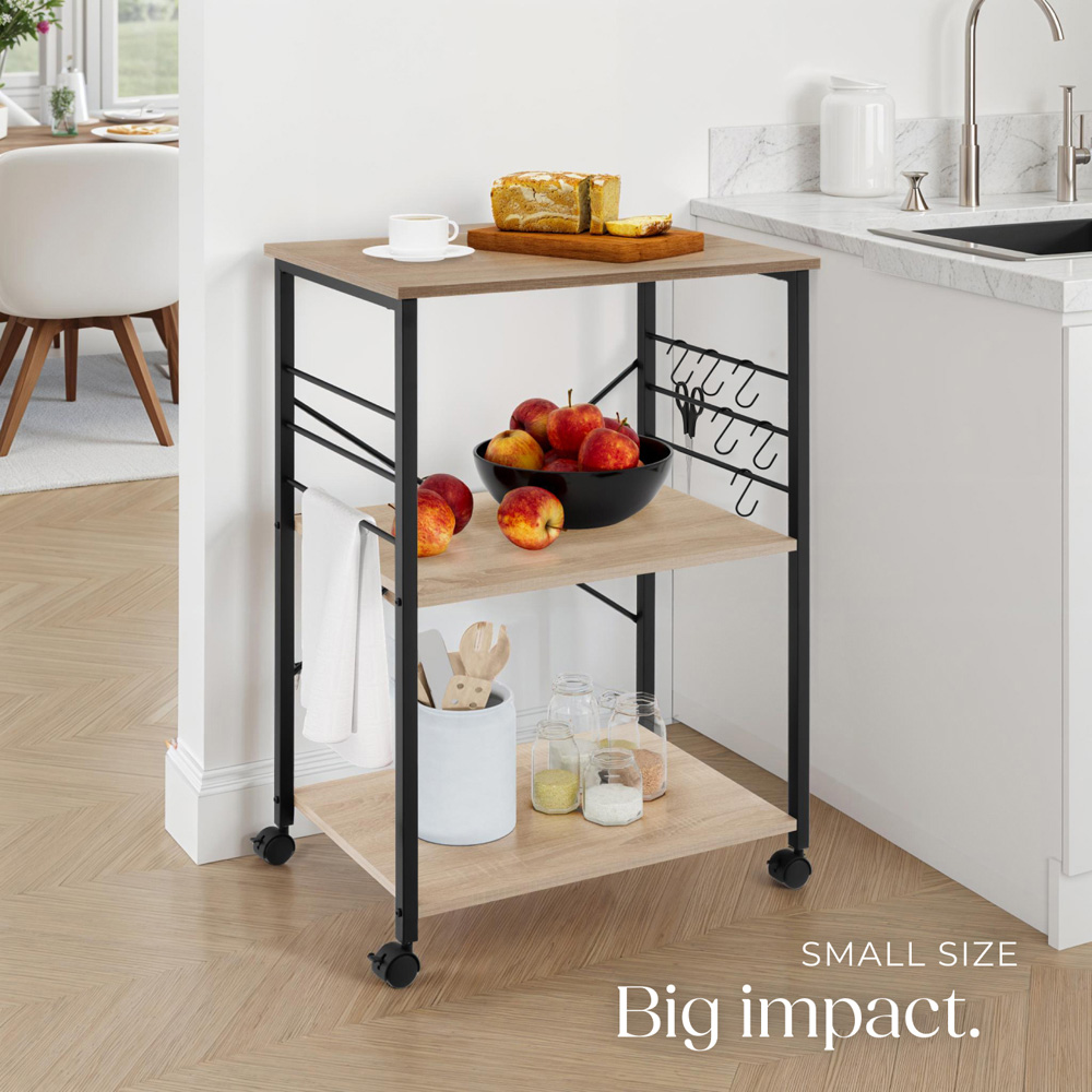 Tectake Rugby 3 Shelf Oak Sonoma Drinks Trolley with Hooks Image 8