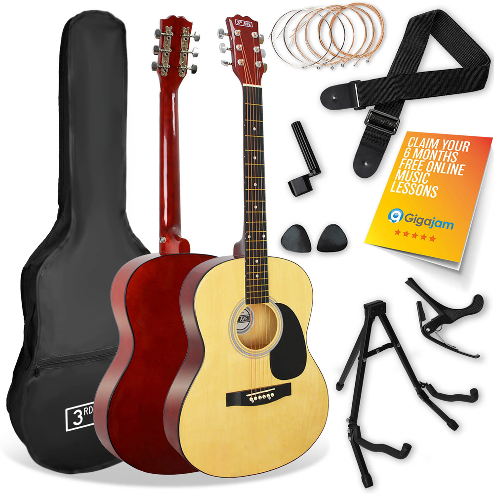 3rd Avenue Premium Natural Full Size Acoustic Guitar Set Image 1