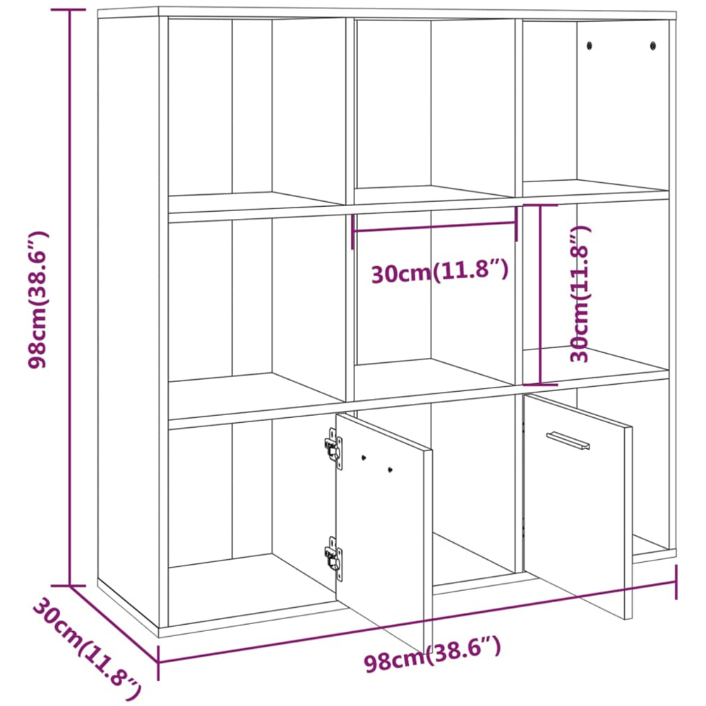 vidaXL 2 Door 7 Shelf Grey Sonoma Oak Bookcase Image 9