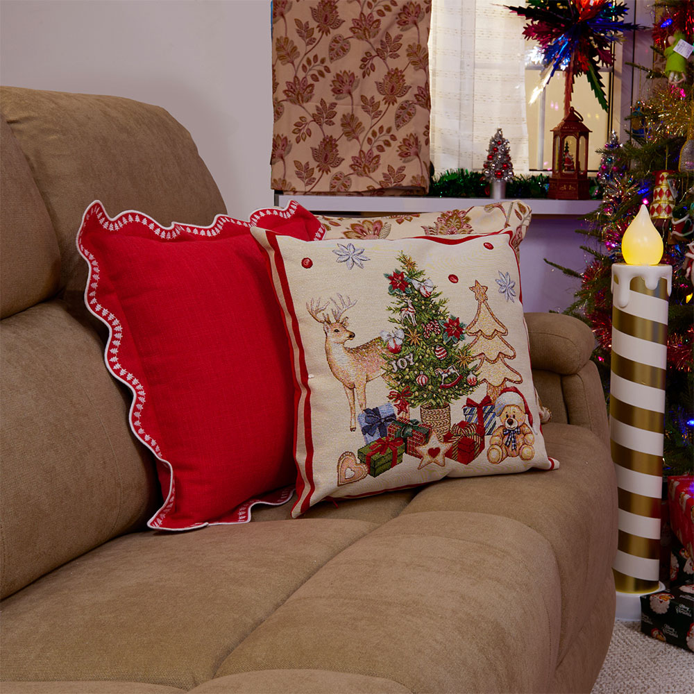 Christmas Tree Embroidered Scallop Cushion Red Image 2