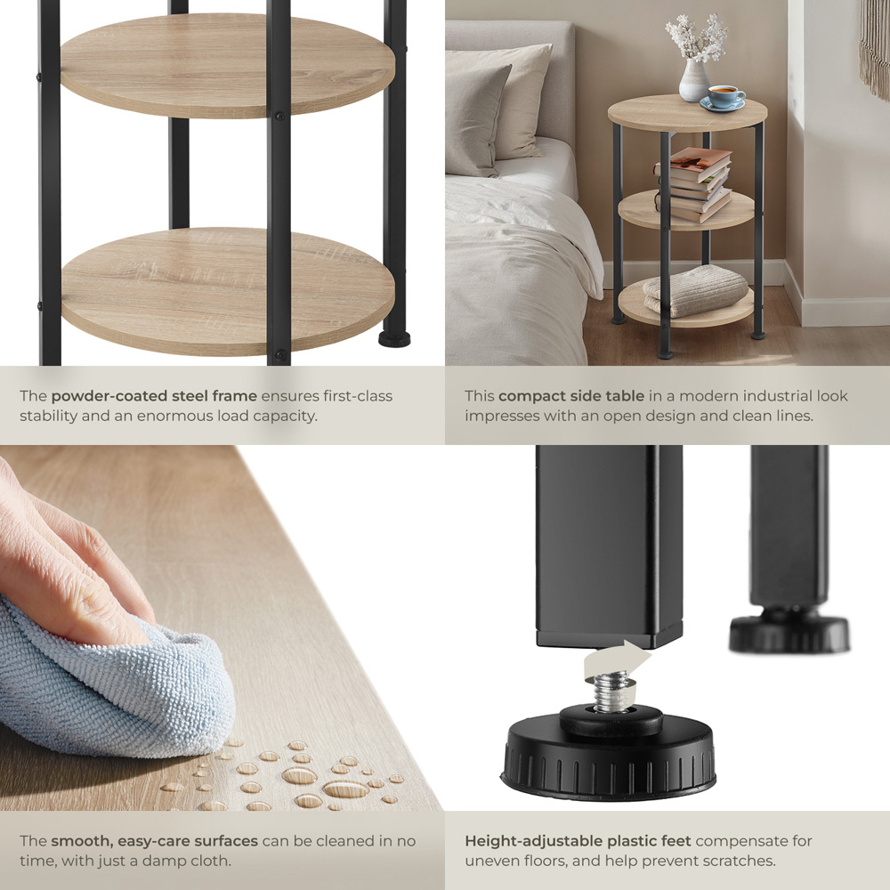 Tectake Colchester 2 Shelf Sonoma Oak Round Bedside Table Image 5