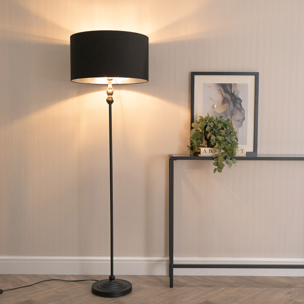 ValueLights Maggie Black Candlestick LED Floor Lamp with Black and Chrome Lamp Shade Image 3