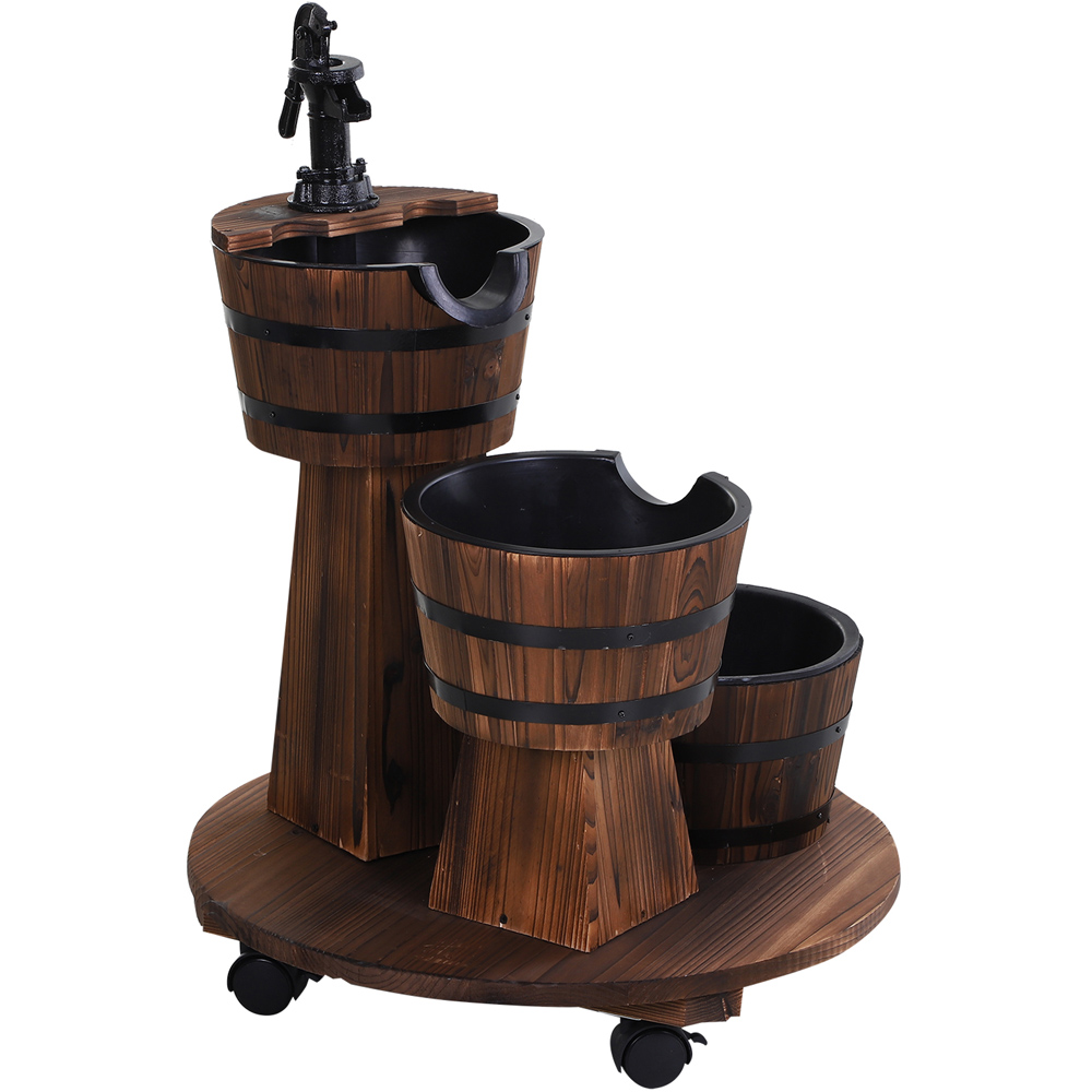 Outsunny 3 Barrel Fir Wood Water Feature with Pump Image 1