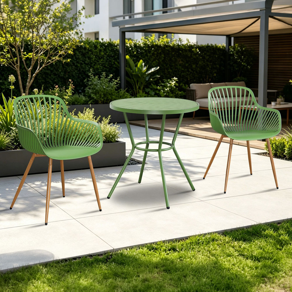 Core Products 2 Seater Moss Green Sunray Design Round Plastic Table Garden Bistro Set Image 1