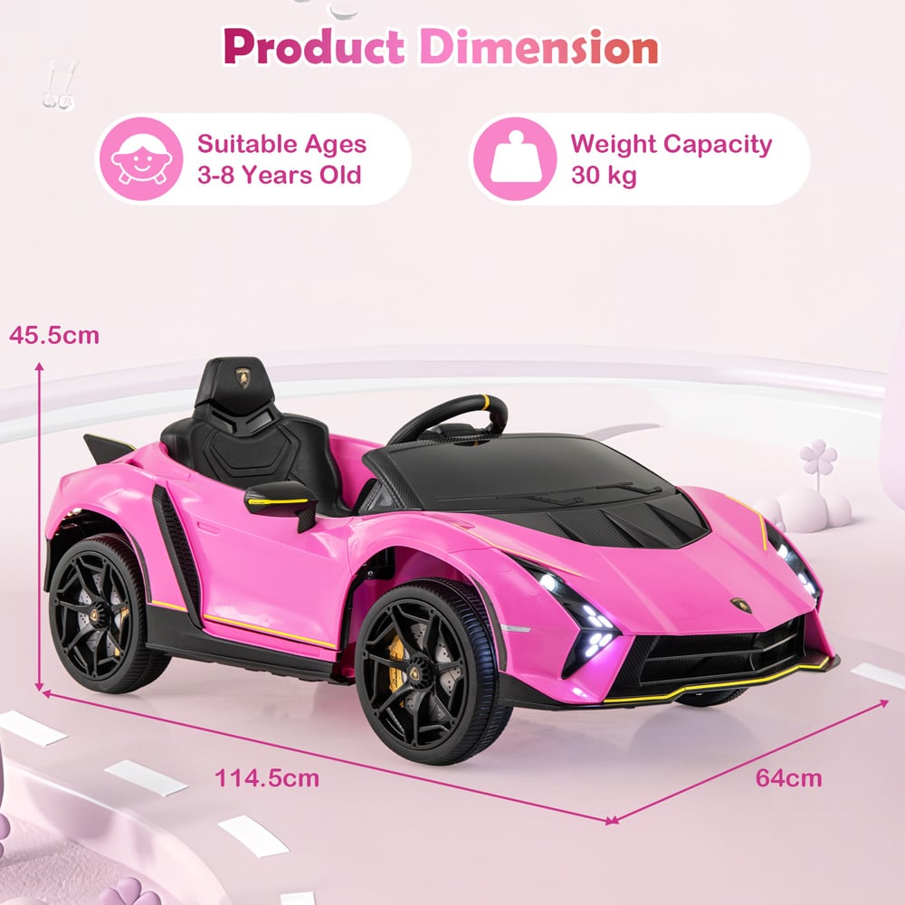 Costway Kids Pink Licensed Lamborghini 4WD Ride On Car with 3 Speeds and Music 12V Image 8
