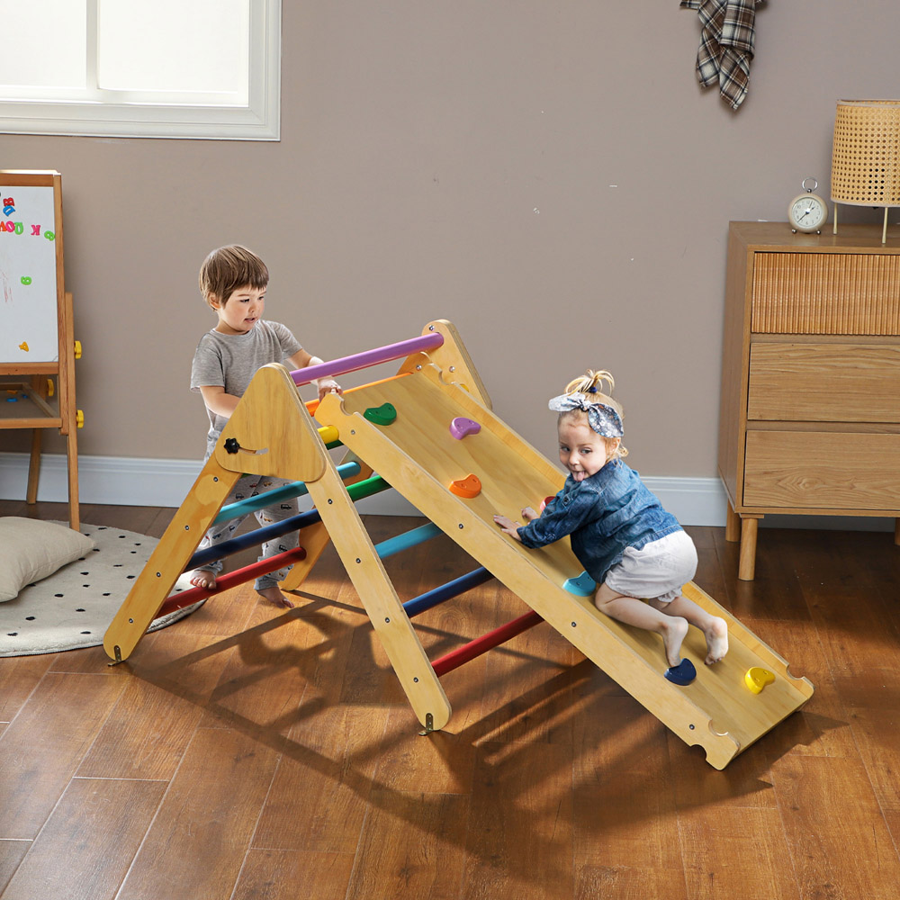 Tommy Toys Wooden Indoor Toddler Climbing Frame Pikler Triangle Set Image 2