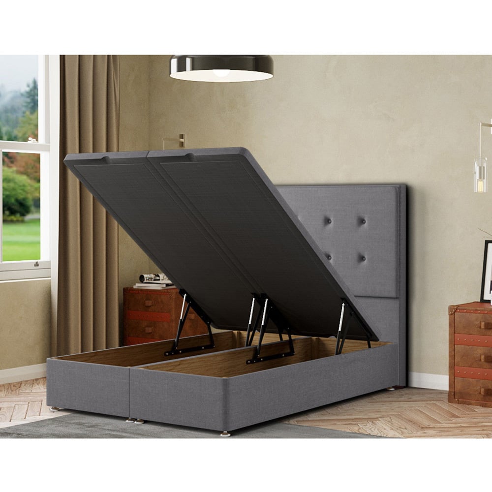 Eleganza Darlington Single Grey Linen Ottoman Bed with Floor Standing Headboard Image 2