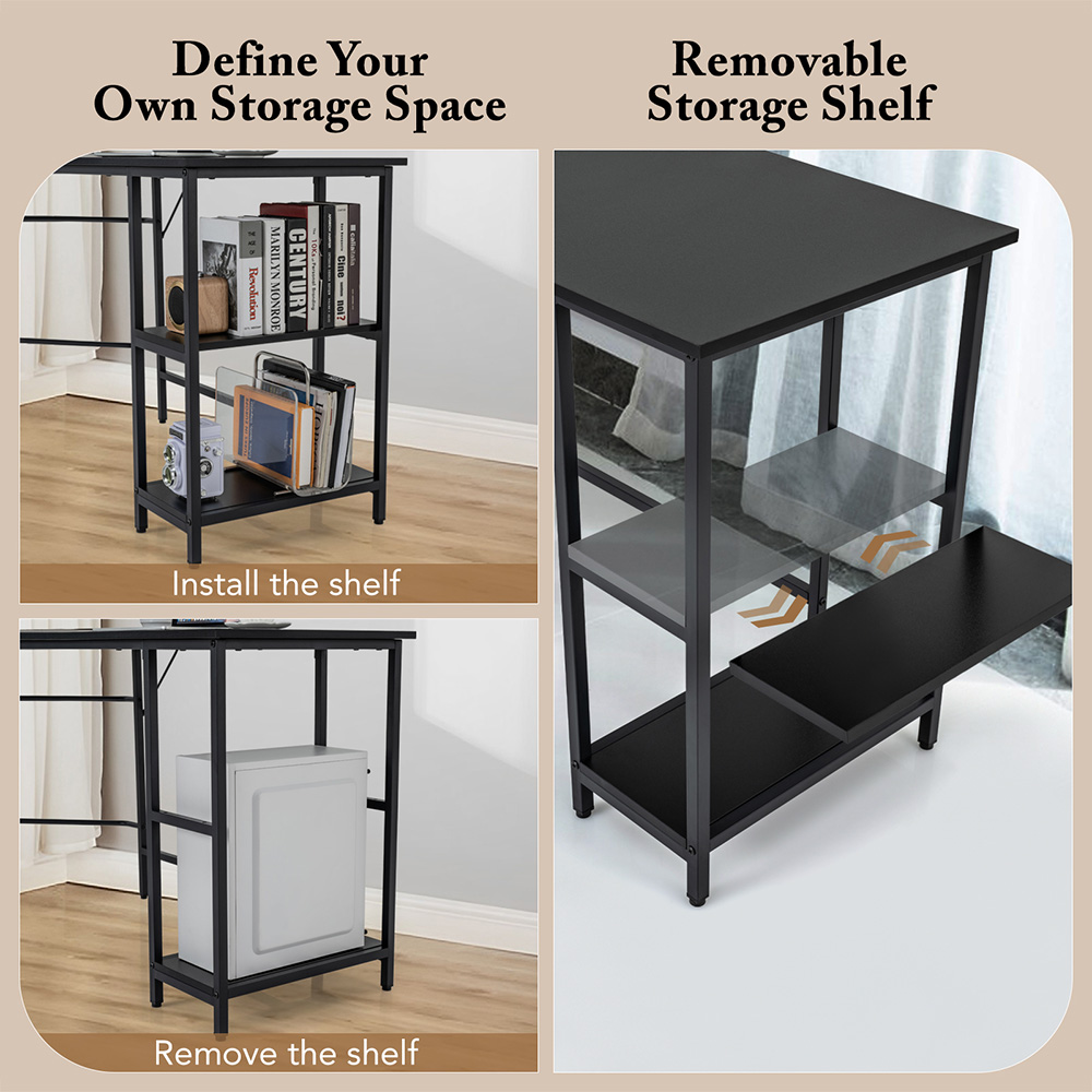 Costway L Shaped 2 Shelf Computer Desk Black Image 7