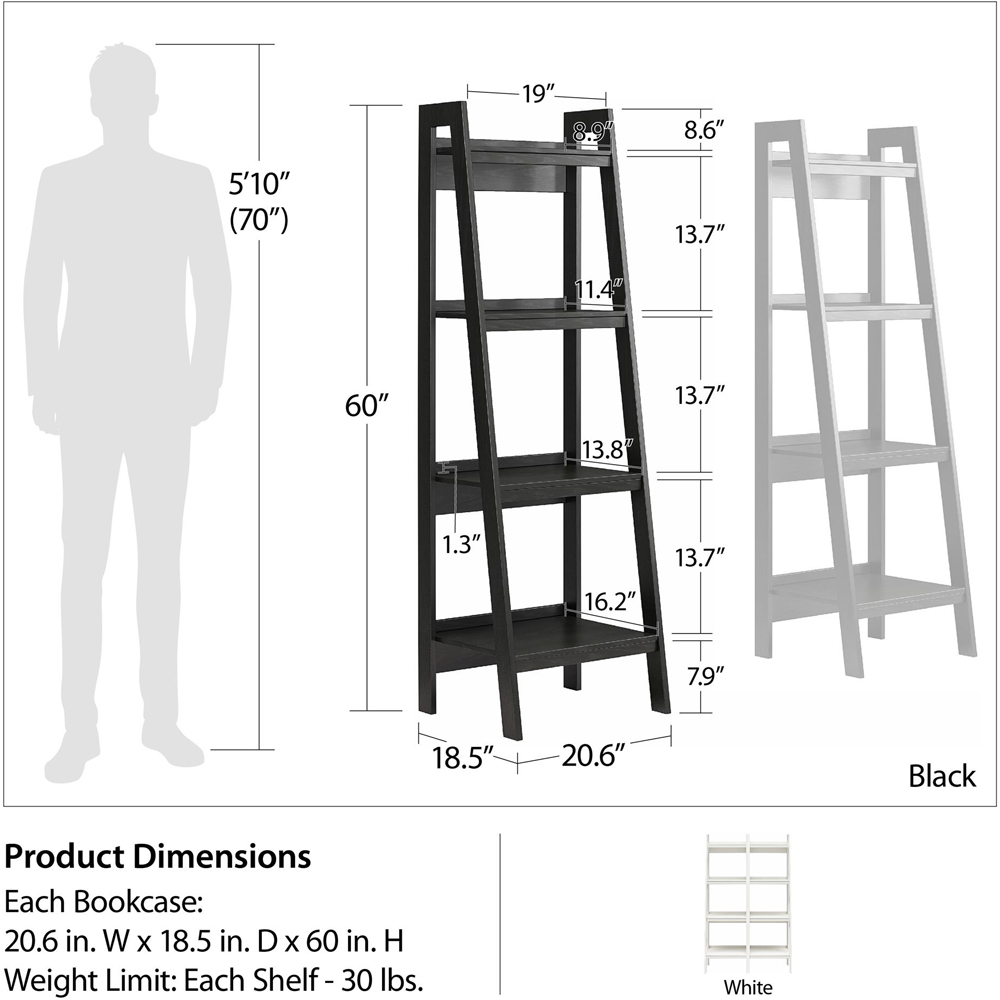 Dorel Lawrence 4 Shelf Black Metal Ladder Bookcase Set of 2 Image 6