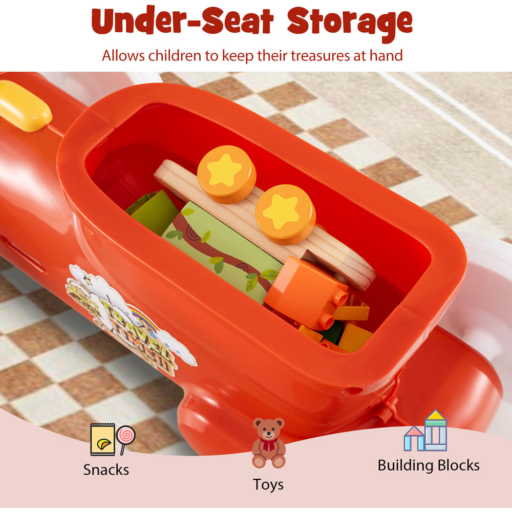 Costway Kids Orange Ride On Push Car Train with Sound Button and Storage Compartment Image 7
