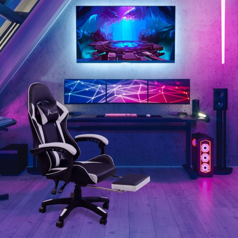 Alivio White Reclining Gaming Chair with Footrest and Massager Image 3