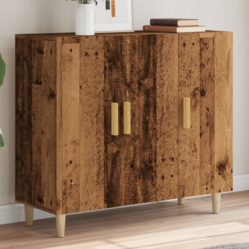 vidaXL 3 Door Old Wood Sideboard with Wooden Legs Image 1