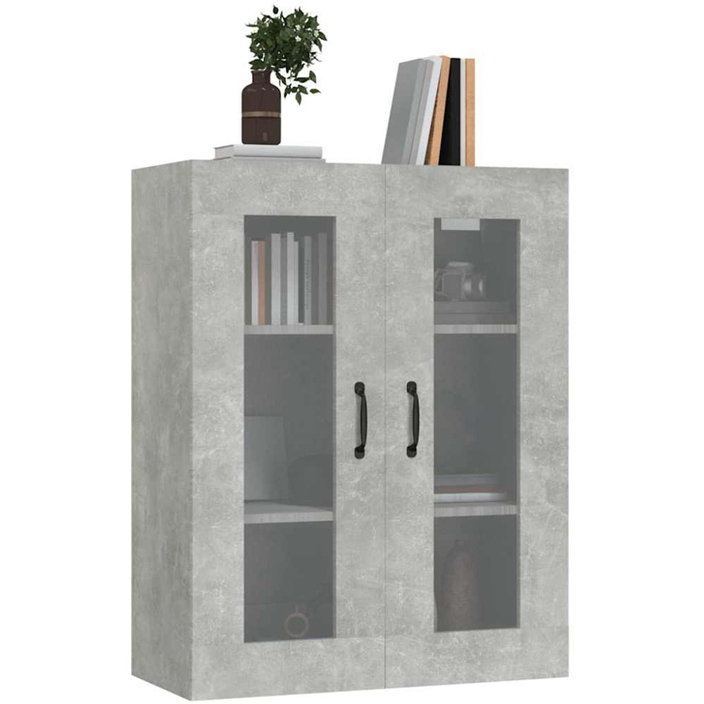 vidaXL 2 Glass Door 3 Shelf Concrete Grey Hanging Wall Cabinet Image 6