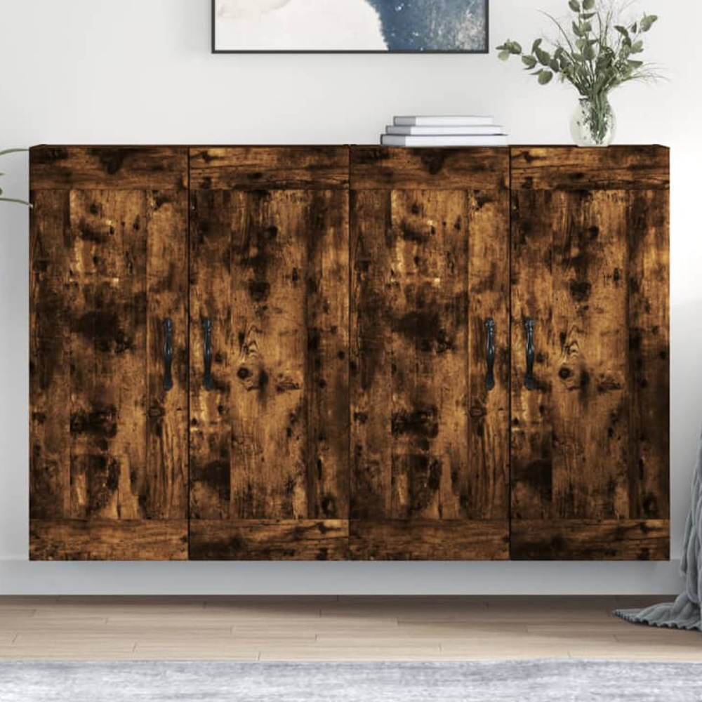 vidaXL 2 Door Smoked Oak Wall Mounted Cabinet Set of 2 Image 1