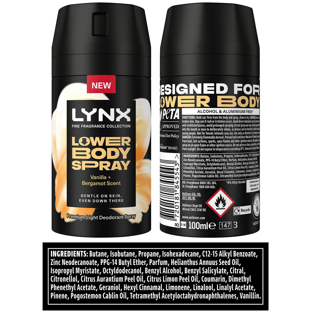 Lynx Vanilla and Bergamot 72H Freshness Aluminium-Free Lower Body Spray 100ml 6 Pack Image 8